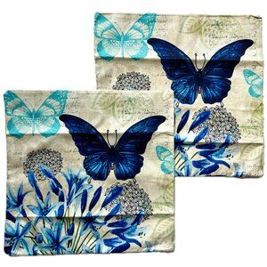 Blue Butterflies Country Farmhouse Cottage Core Throw Pillow Covers Set of 2